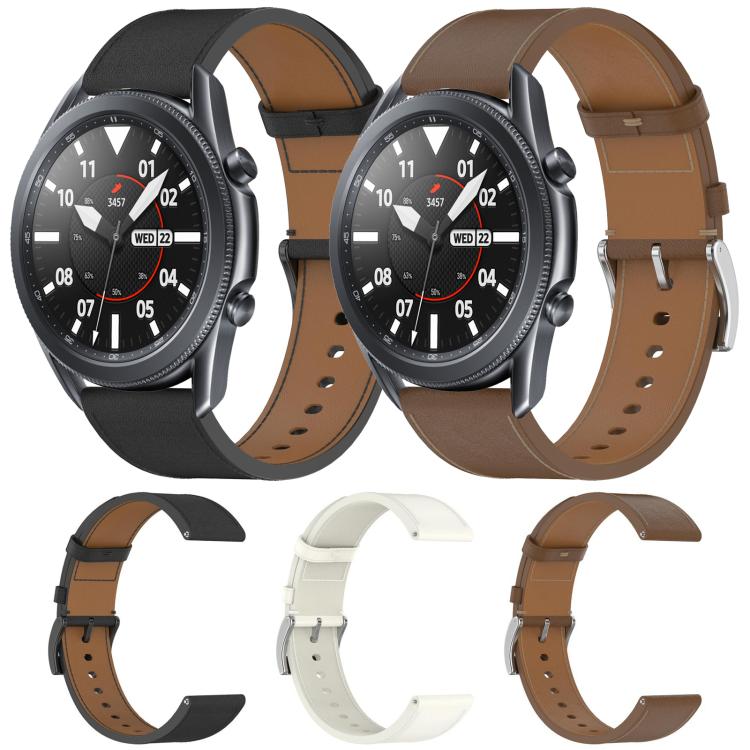 Press Button 22mm Leather Watch Band, For Samsung Galaxy Watch3 45mm