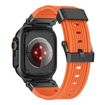 Stainless Steel Connector Vertical Grain TPU Watch Band, For Apple Watch 46mm / 49mm / 45mm / 44mm