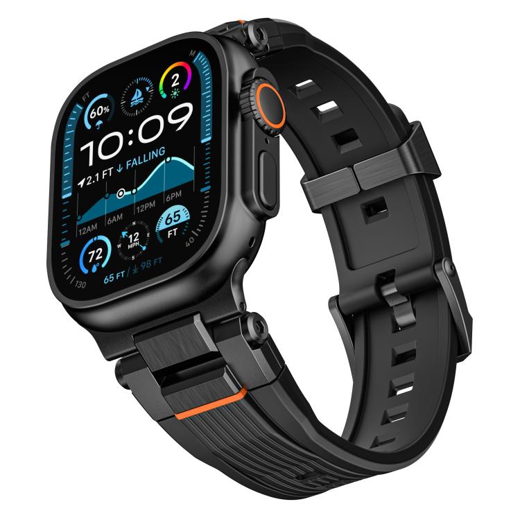 Stainless Steel Connector Vertical Grain TPU Watch Band, For Apple Watch 46mm / 49mm / 45mm / 44mm