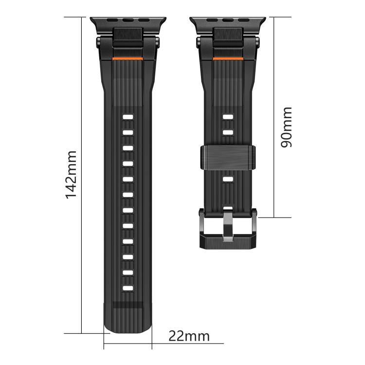 Stainless Steel Connector Vertical Grain TPU Watch Band, For Apple Watch 46mm / 49mm / 45mm / 44mm