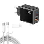 شاحن PD41 GaN PD 45 واط + USB مع كابل بيانات USB-C إلى USB-C / 8 Pin للآيفون، قابس الاتحاد الأوروبي، قابس الاتحاد الأوروبي
