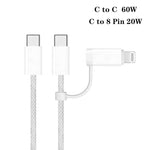 شاحن PD41 GaN PD 45 واط + USB مع كابل بيانات USB-C إلى USB-C / 8 Pin للآيفون، قابس الاتحاد الأوروبي، قابس الاتحاد الأوروبي