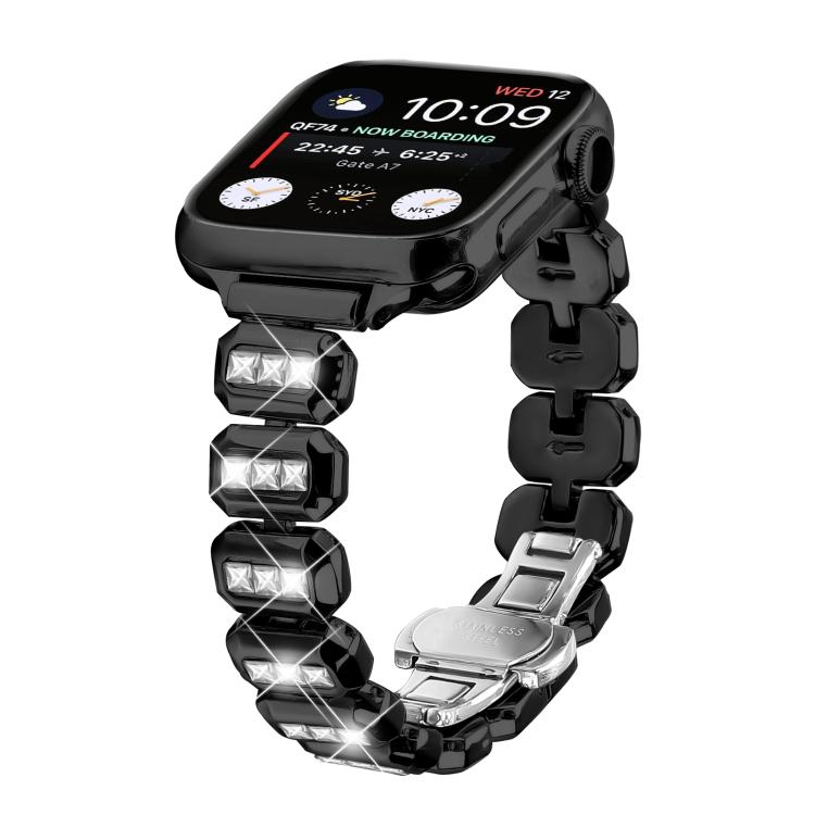 Kleines, quadratisches Diamant-Armband mit Schmetterlingsschließe, passend für Apple Watch 46 mm / 49 mm / 45 mm / 44 mm und 42 mm / 41 mm / 40 mm / 38 mm