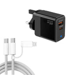 شاحن PD41 GaN PD 45 واط + USB مع كابل بيانات USB-C إلى USB-C / 8 Pin للآيفون، قابس المملكة المتحدة، قابس المملكة المتحدة