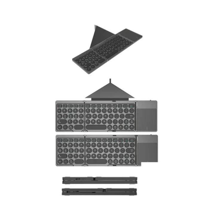 KF86 MAX Foldable Wireless Bluetooth-Compatible Keyboard With Touchpad + Leather Case, With Touchpad + Leather Case