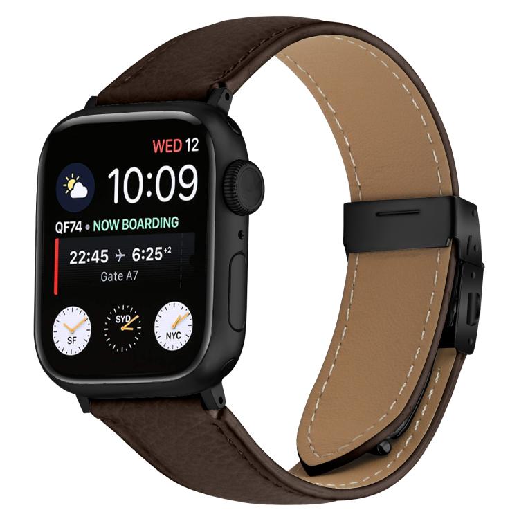 Lychee Texture Black Turtle Back Buckle Leather Watch Band, For Apple Watch 46mm / 49mm / 45mm / 44mm, For Apple Watch 42mm / 41mm / 40mm / 38mm