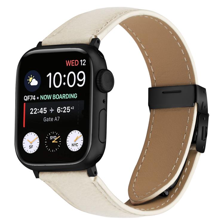 Lychee Texture Black Turtle Back Buckle Leather Watch Band, For Apple Watch 46mm / 49mm / 45mm / 44mm, For Apple Watch 42mm / 41mm / 40mm / 38mm