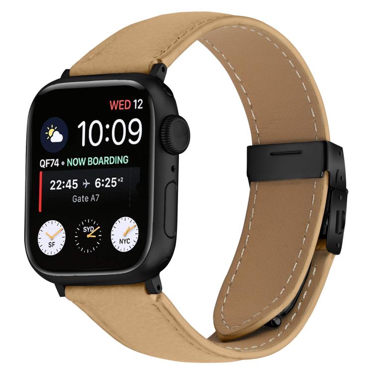 Lychee Texture Black Turtle Back Buckle Leather Watch Band, For Apple Watch 46mm / 49mm / 45mm / 44mm, For Apple Watch 42mm / 41mm / 40mm / 38mm