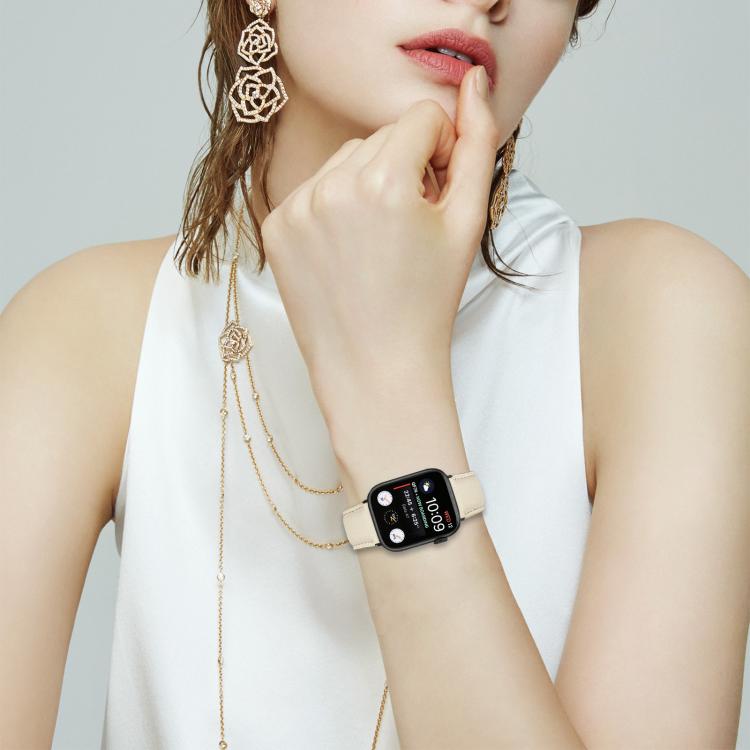 Lychee Texture Black Turtle Back Buckle Leather Watch Band, For Apple Watch 46mm / 49mm / 45mm / 44mm, For Apple Watch 42mm / 41mm / 40mm / 38mm