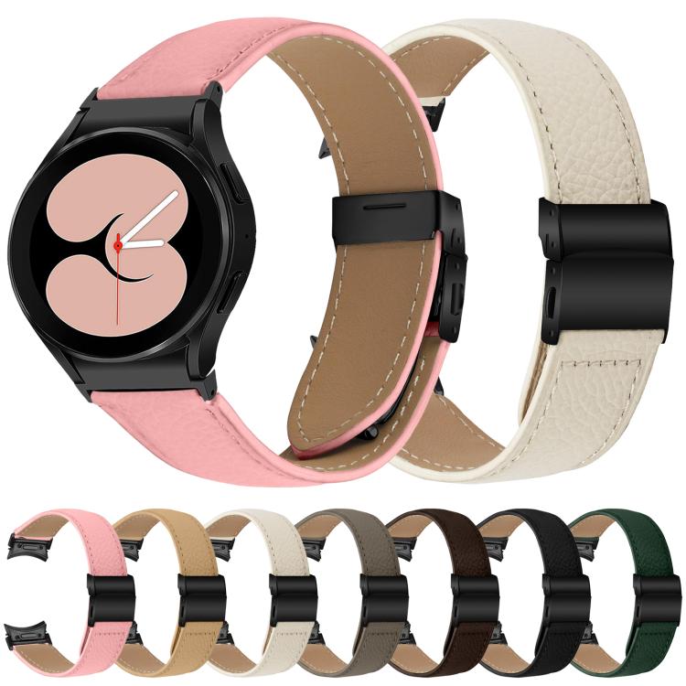 Quick Release Lychee Texture Black Turtle Back Buckle Leather Watch Band, For Samsung Galaxy Watch 7 40 / 44mm