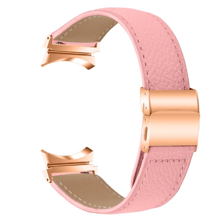 Lychee Texture Rose Gold Turtle Back Buckle Leather Watch Band, For Samsung Galaxy Watch 7 40 / 44mm