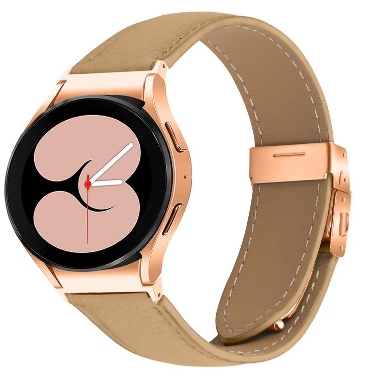 Lychee Texture Rose Gold Turtle Back Buckle Leather Watch Band, For Samsung Galaxy Watch 7 40 / 44mm