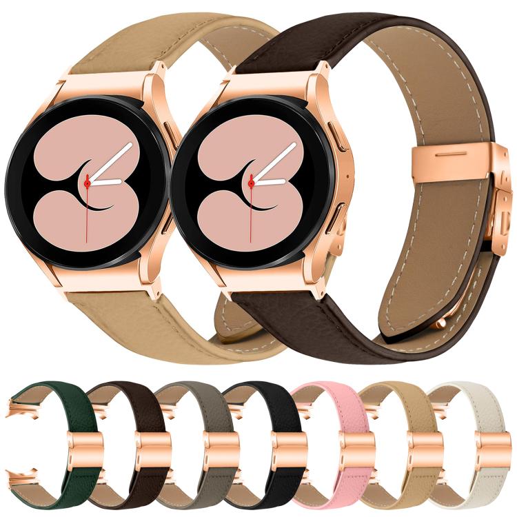 Lychee Texture Rose Gold Turtle Back Buckle Leather Watch Band, For Samsung Galaxy Watch 7 40 / 44mm
