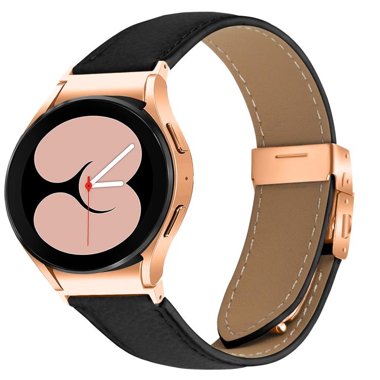 Quick Release Lychee Texture Rose Gold Turtle Back Buckle Leather Watch Band, For Samsung Galaxy Watch 7 40 / 44mm
