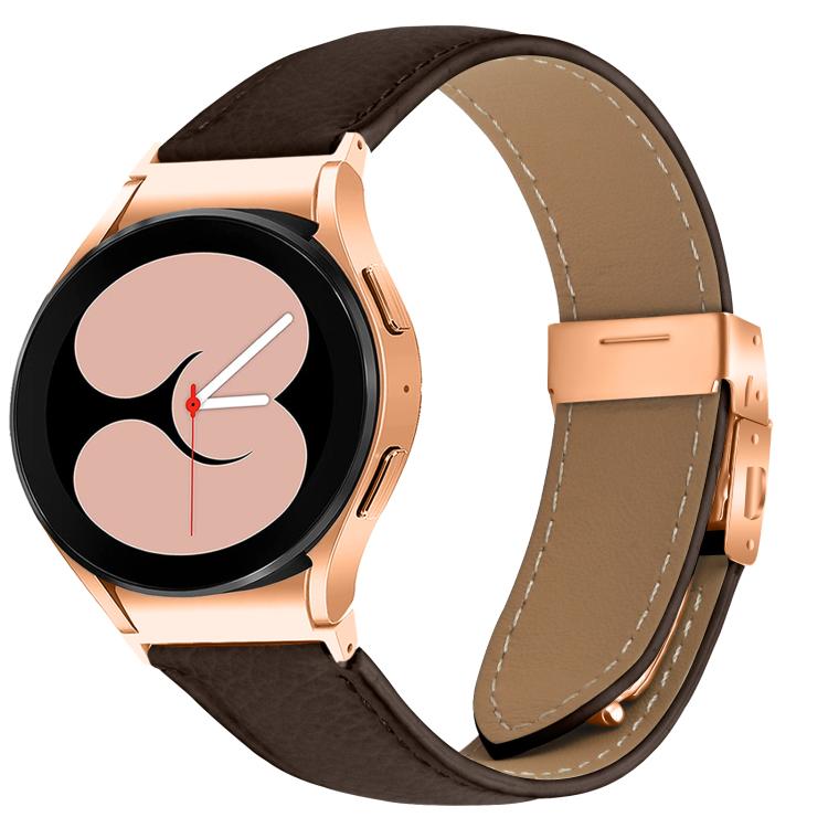 Quick Release Lychee Texture Rose Gold Turtle Back Buckle Leather Watch Band, For Samsung Galaxy Watch 7 40 / 44mm