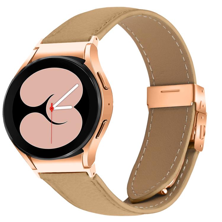 Quick Release Lychee Texture Rose Gold Turtle Back Buckle Leather Watch Band, For Samsung Galaxy Watch 7 40 / 44mm