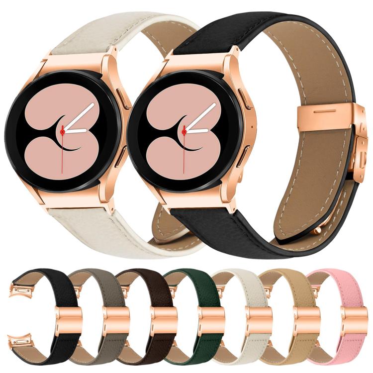 Quick Release Lychee Texture Rose Gold Turtle Back Buckle Leather Watch Band, For Samsung Galaxy Watch 7 40 / 44mm