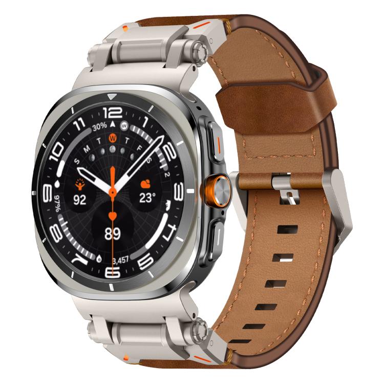 Explorer Stainless Steel Head Leather Watch Band, For Samsung Galaxy Watch Ultra 47mm / Ultra 2025