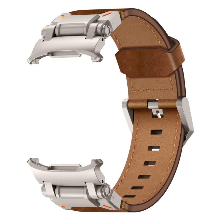 Explorer Stainless Steel Head Leather Watch Band, For Samsung Galaxy Watch Ultra 47mm / Ultra 2025