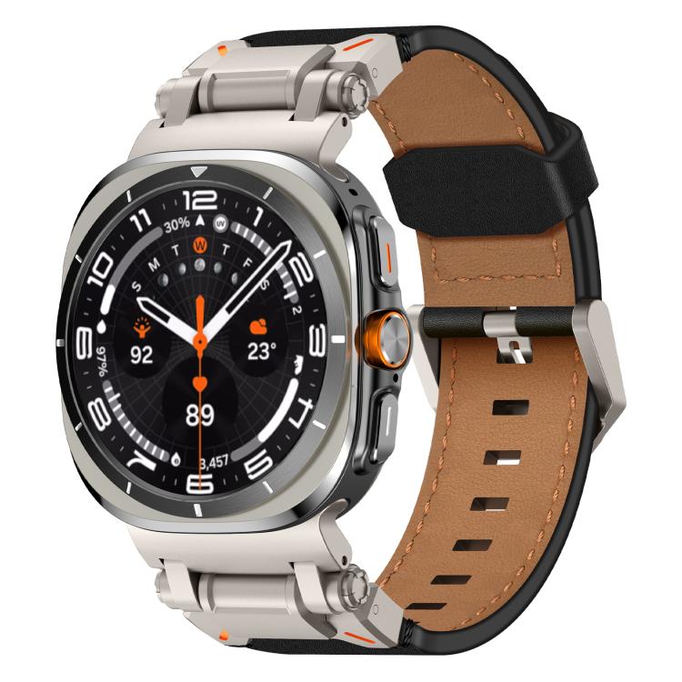 Explorer Stainless Steel Head Leather Watch Band, For Samsung Galaxy Watch Ultra 47mm / Ultra 2025