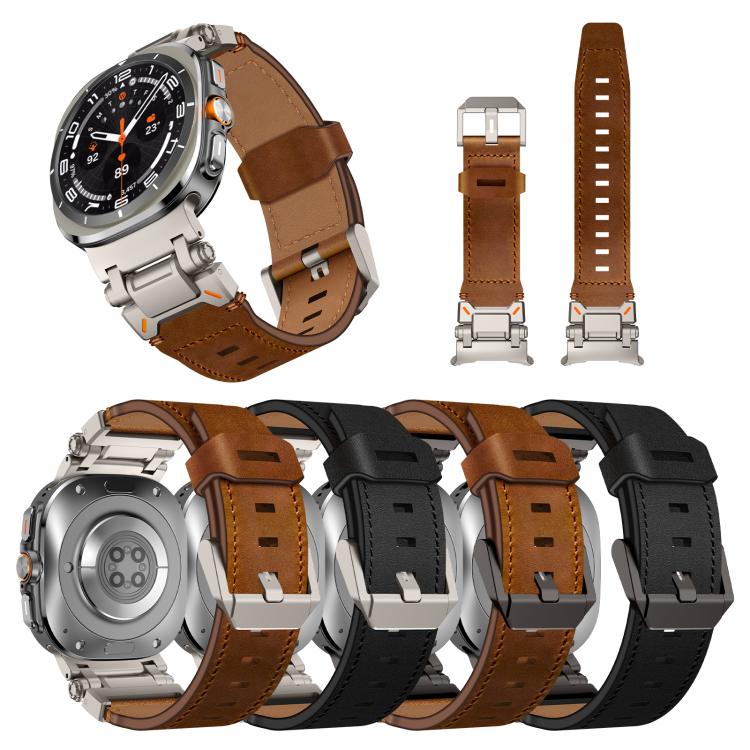 Explorer Stainless Steel Head Leather Watch Band, For Samsung Galaxy Watch Ultra 47mm / Ultra 2025
