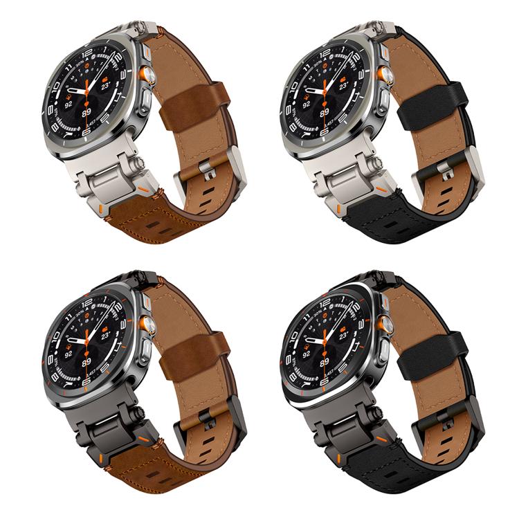 Explorer Stainless Steel Head Leather Watch Band, For Samsung Galaxy Watch Ultra 47mm / Ultra 2025