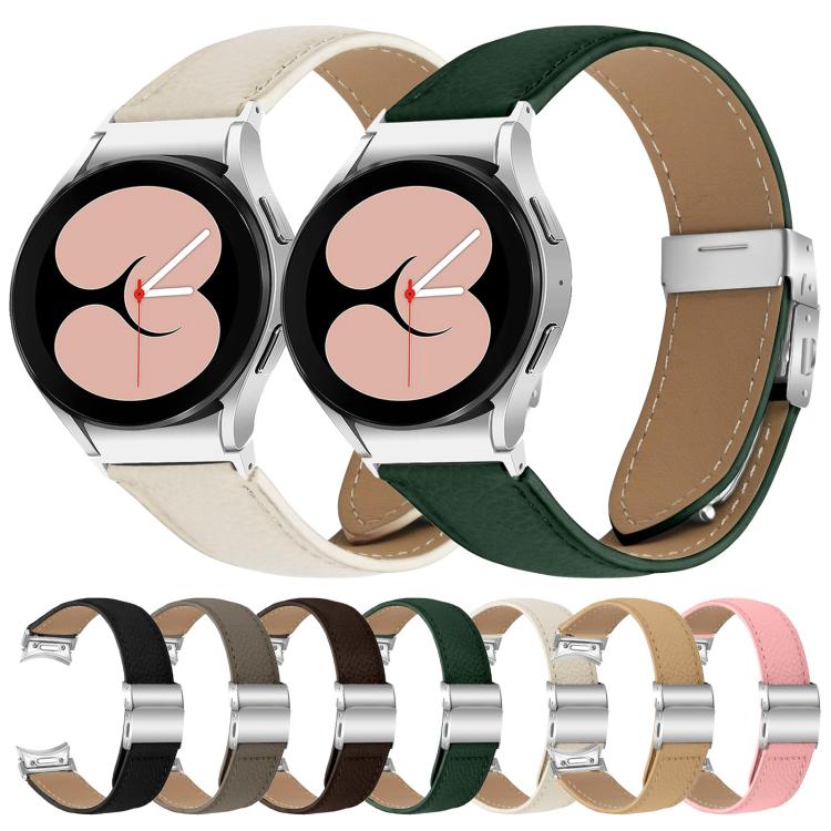 Quick Release Lychee Texture Silver Turtle Back Buckle Leather Watch Band, For Samsung Galaxy Watch 7 40 / 44mm