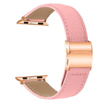 Armband aus Leder mit Litschi-Textur in Roségold mit Schildkrötenverschluss, passend für Apple Watch 46 mm / 49 mm / 45 mm / 44 mm und 42 mm / 41 mm / 40 mm / 38 mm
