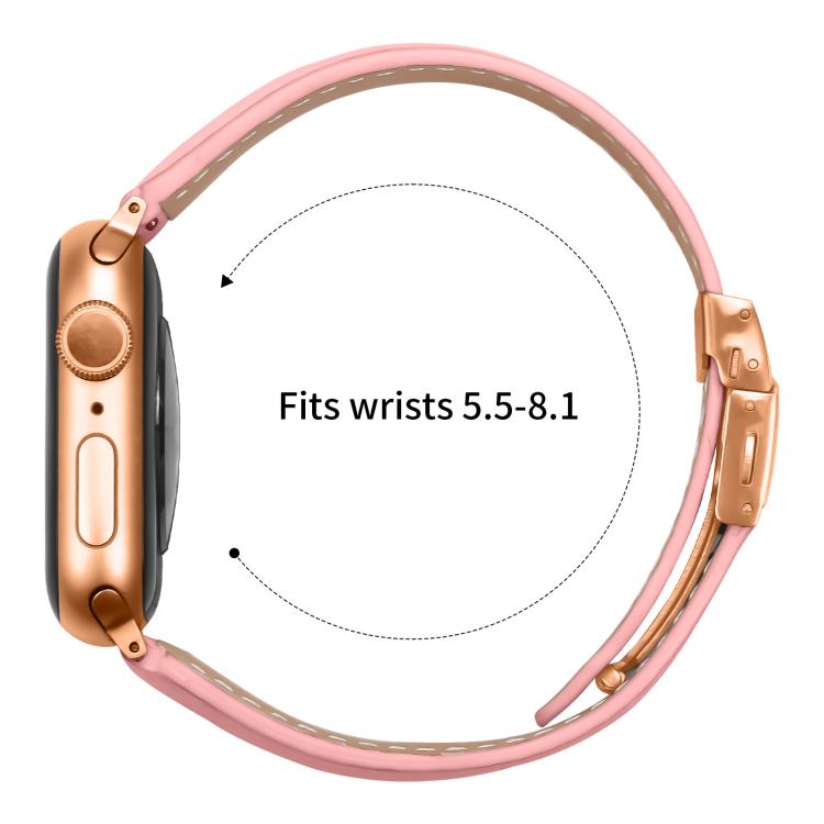 Armband aus Leder mit Litschi-Textur in Roségold mit Schildkrötenverschluss, passend für Apple Watch 46 mm / 49 mm / 45 mm / 44 mm und 42 mm / 41 mm / 40 mm / 38 mm