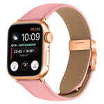 Armband aus Leder mit Litschi-Textur in Roségold mit Schildkrötenverschluss, passend für Apple Watch 46 mm / 49 mm / 45 mm / 44 mm und 42 mm / 41 mm / 40 mm / 38 mm