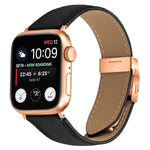 Armband aus Leder mit Litschi-Textur in Roségold mit Schildkrötenverschluss, passend für Apple Watch 46 mm / 49 mm / 45 mm / 44 mm und 42 mm / 41 mm / 40 mm / 38 mm