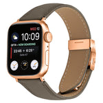 Armband aus Leder mit Litschi-Textur in Roségold mit Schildkrötenverschluss, passend für Apple Watch 46 mm / 49 mm / 45 mm / 44 mm und 42 mm / 41 mm / 40 mm / 38 mm