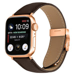 Armband aus Leder mit Litschi-Textur in Roségold mit Schildkrötenverschluss, passend für Apple Watch 46 mm / 49 mm / 45 mm / 44 mm und 42 mm / 41 mm / 40 mm / 38 mm