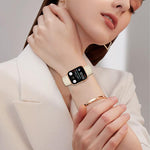 Armband aus Leder mit Litschi-Textur in Roségold mit Schildkrötenverschluss, passend für Apple Watch 46 mm / 49 mm / 45 mm / 44 mm und 42 mm / 41 mm / 40 mm / 38 mm