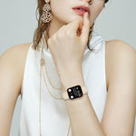 Armband aus Leder mit Litschi-Textur in Roségold mit Schildkrötenverschluss, passend für Apple Watch 46 mm / 49 mm / 45 mm / 44 mm und 42 mm / 41 mm / 40 mm / 38 mm