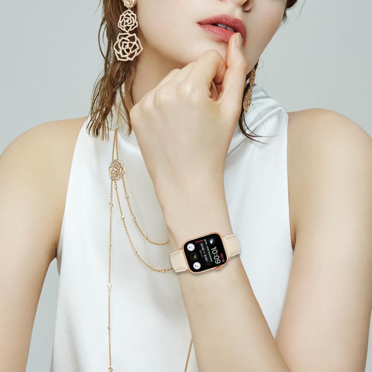 Armband aus Leder mit Litschi-Textur in Roségold mit Schildkrötenverschluss, passend für Apple Watch 46 mm / 49 mm / 45 mm / 44 mm und 42 mm / 41 mm / 40 mm / 38 mm