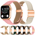 Armband aus Leder mit Litschi-Textur in Roségold mit Schildkrötenverschluss, passend für Apple Watch 46 mm / 49 mm / 45 mm / 44 mm und 42 mm / 41 mm / 40 mm / 38 mm