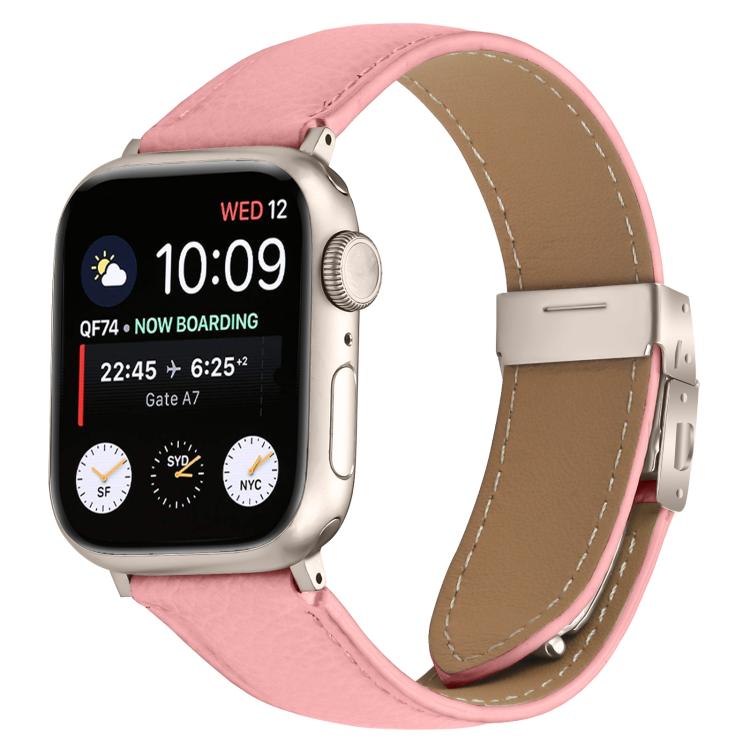 Litschi-Textur, Sternenlicht-Klapparmband aus Leder, passend für Apple Watch 46 mm / 49 mm / 45 mm / 44 mm und 42 mm / 41 mm / 40 mm / 38 mm