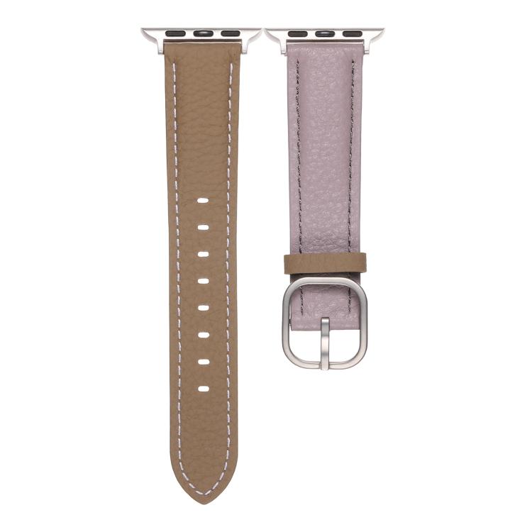 Square Buckle Litchi Texture Genuine Leather Watch Band, For Apple Watch 46mm / 49mm / 45mm / 44mm, For Apple Watch 42mm / 41mm / 40mm / 38mm