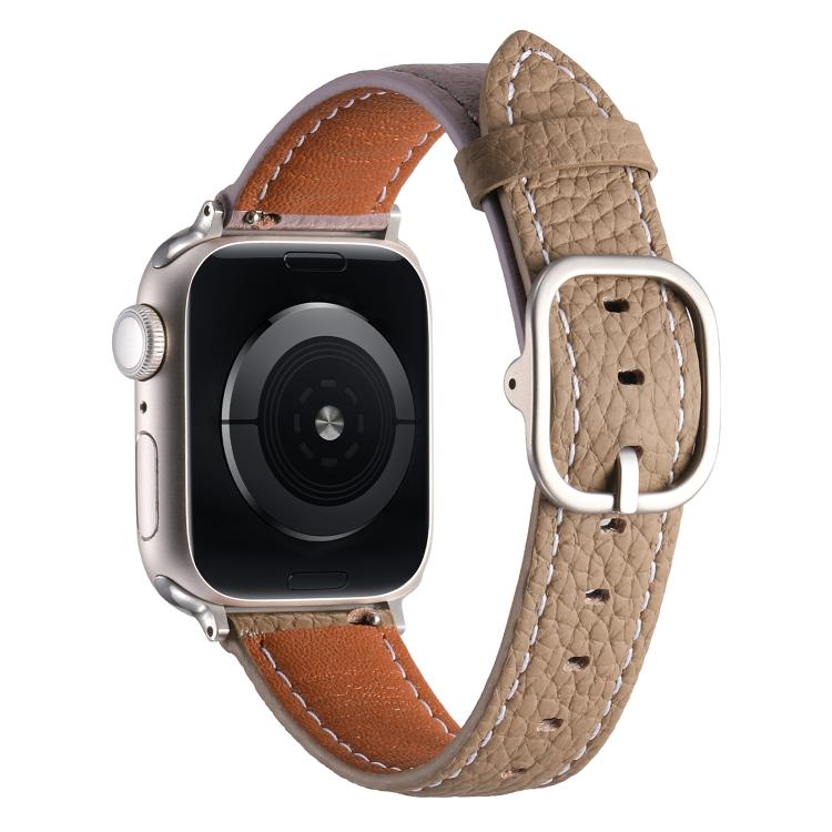 Square Buckle Litchi Texture Genuine Leather Watch Band, For Apple Watch 46mm / 49mm / 45mm / 44mm, For Apple Watch 42mm / 41mm / 40mm / 38mm