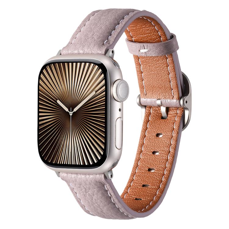Square Buckle Litchi Texture Genuine Leather Watch Band, For Apple Watch 46mm / 49mm / 45mm / 44mm, For Apple Watch 42mm / 41mm / 40mm / 38mm