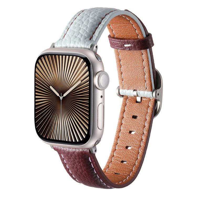 Square Buckle Litchi Texture Genuine Leather Watch Band, For Apple Watch 46mm / 49mm / 45mm / 44mm, For Apple Watch 42mm / 41mm / 40mm / 38mm