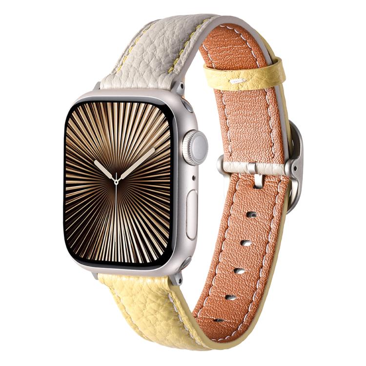 Square Buckle Litchi Texture Genuine Leather Watch Band, For Apple Watch 46mm / 49mm / 45mm / 44mm, For Apple Watch 42mm / 41mm / 40mm / 38mm