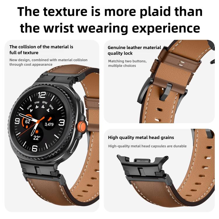 Metal Head Connector Genuine Leather Watch Band, For Samsung Galaxy Watch8 / Watch8 Classic
