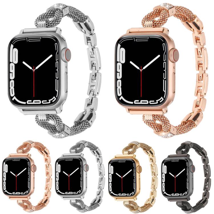 Copper Chain Diamonds Metal Watch Band, For Apple Watch 46mm / 49mm / 45mm / 44mm, For Apple Watch 42mm / 41mm / 40mm / 38mm