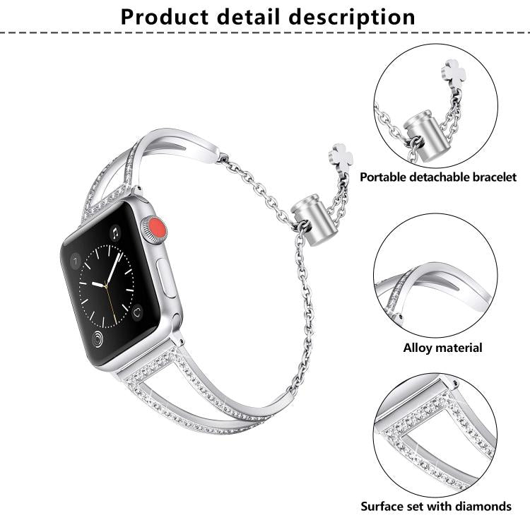 V-Shaped Diamond Zinc Alloy Watch Band, For Apple Watch 46mm / 49mm / 45mm / 44mm, For Apple Watch 42mm / 41mm / 40mm / 38mm