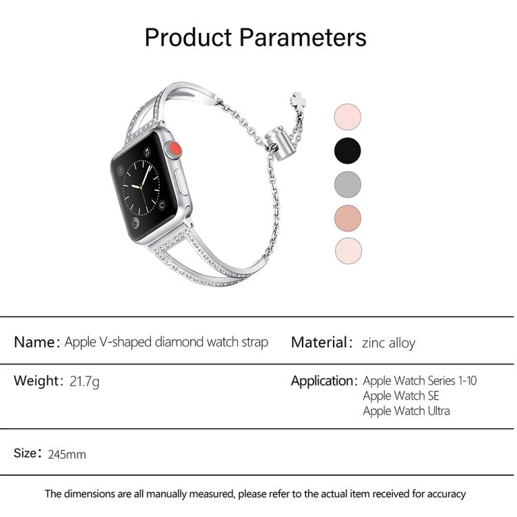 V-Shaped Diamond Zinc Alloy Watch Band, For Apple Watch 46mm / 49mm / 45mm / 44mm, For Apple Watch 42mm / 41mm / 40mm / 38mm