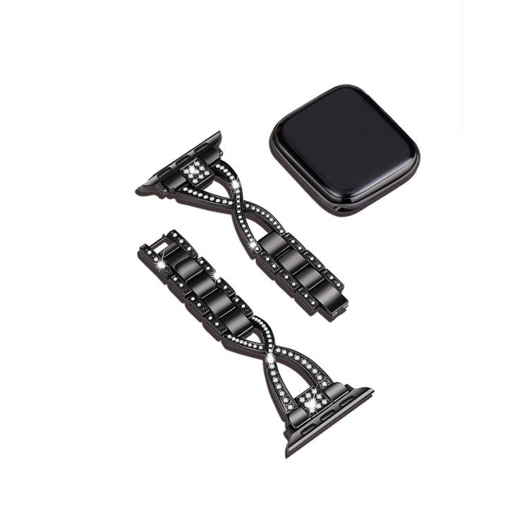 Crossed Diamond Zinc Alloy Watch Band, For Apple Watch 46mm / 49mm / 45mm / 44mm, For Apple Watch 42mm / 41mm / 40mm / 38mm