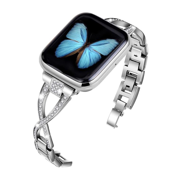 Crossed Diamond Zinc Alloy Watch Band, For Apple Watch 46mm / 49mm / 45mm / 44mm, For Apple Watch 42mm / 41mm / 40mm / 38mm