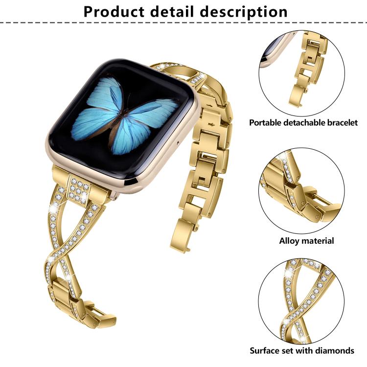 Crossed Diamond Zinc Alloy Watch Band, For Apple Watch 46mm / 49mm / 45mm / 44mm, For Apple Watch 42mm / 41mm / 40mm / 38mm